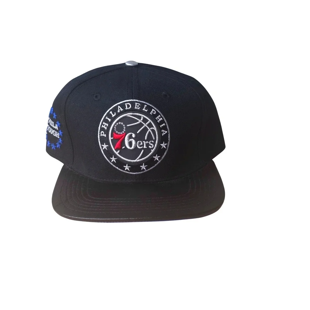 NEW Pro Standard Philadelphia 76ers NBA‎ Leather Visor Snapback Hat Black Blue